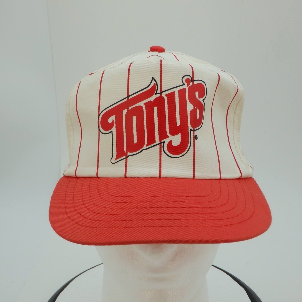 Vintage 90's Tony's Cap Hat Snapback KC Red White Striped.